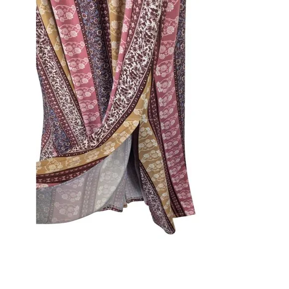 Cactus + Pearl Women size L Mix Stripe Knit Maxi Dress Slits Cottagecore Hippie - Picture 6 of 13